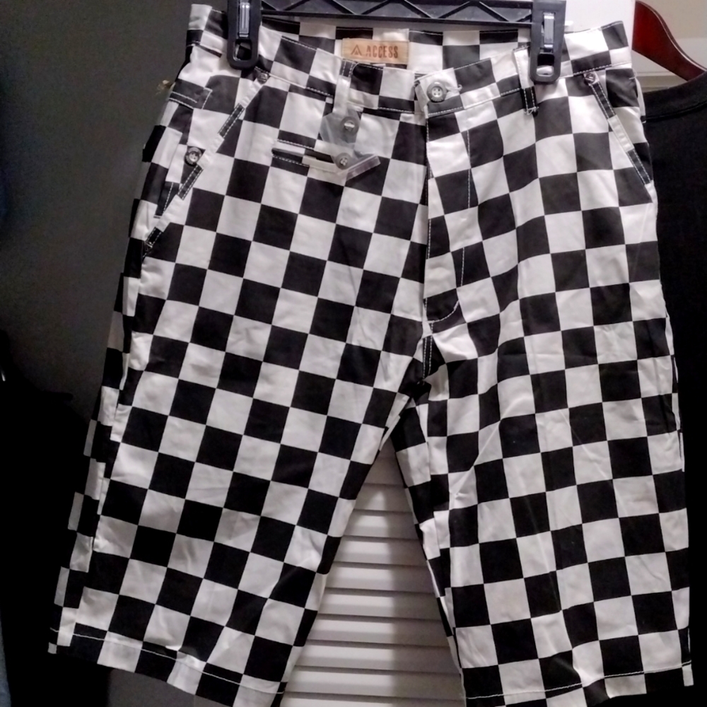 Black and white checkered punk shorts